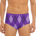 Purple Argyle Pattern Print Men's Triangle Swim Briefs