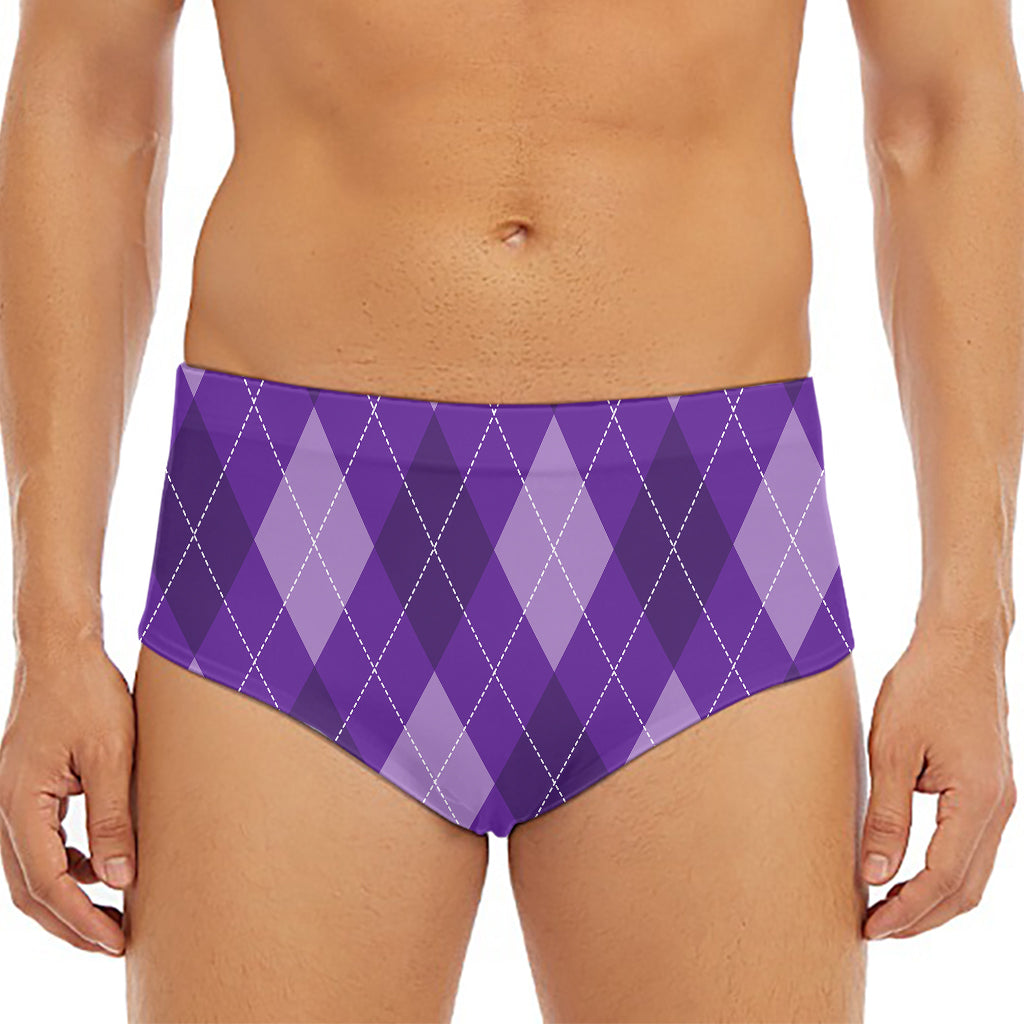 Purple Argyle Pattern Print Men's Triangle Swim Briefs