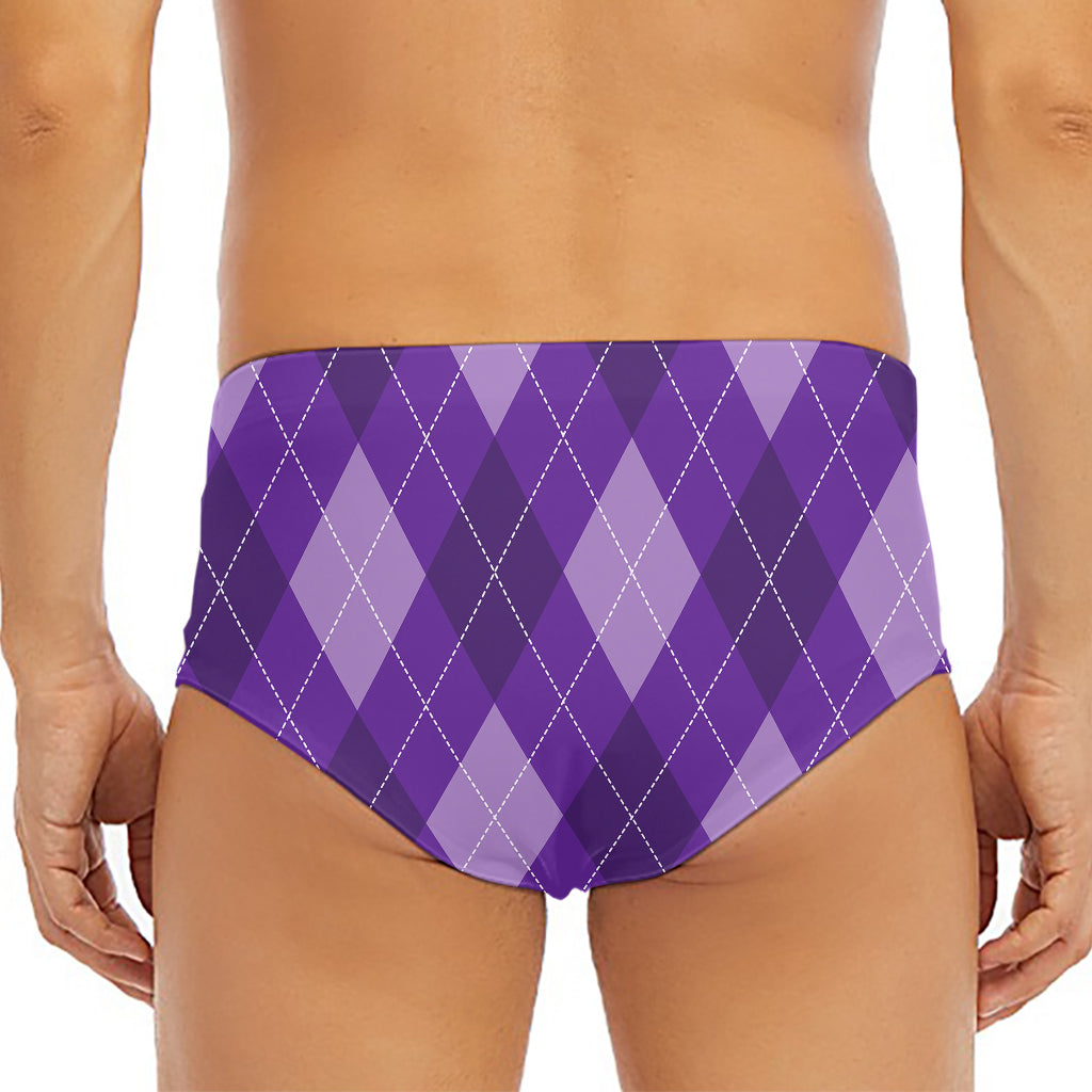Purple Argyle Pattern Print Men's Triangle Swim Briefs