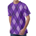 Purple Argyle Pattern Print Men's Velvet T-Shirt
