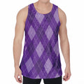 Purple Argyle Pattern Print Men's Velvet Tank Top