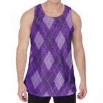 Purple Argyle Pattern Print Men's Velvet Tank Top