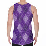 Purple Argyle Pattern Print Men's Velvet Tank Top