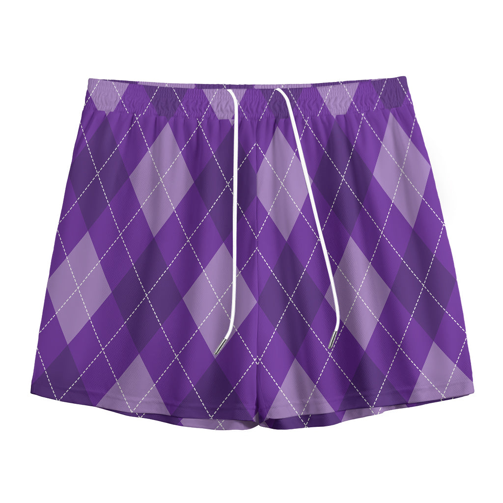 Purple Argyle Pattern Print Mesh Shorts