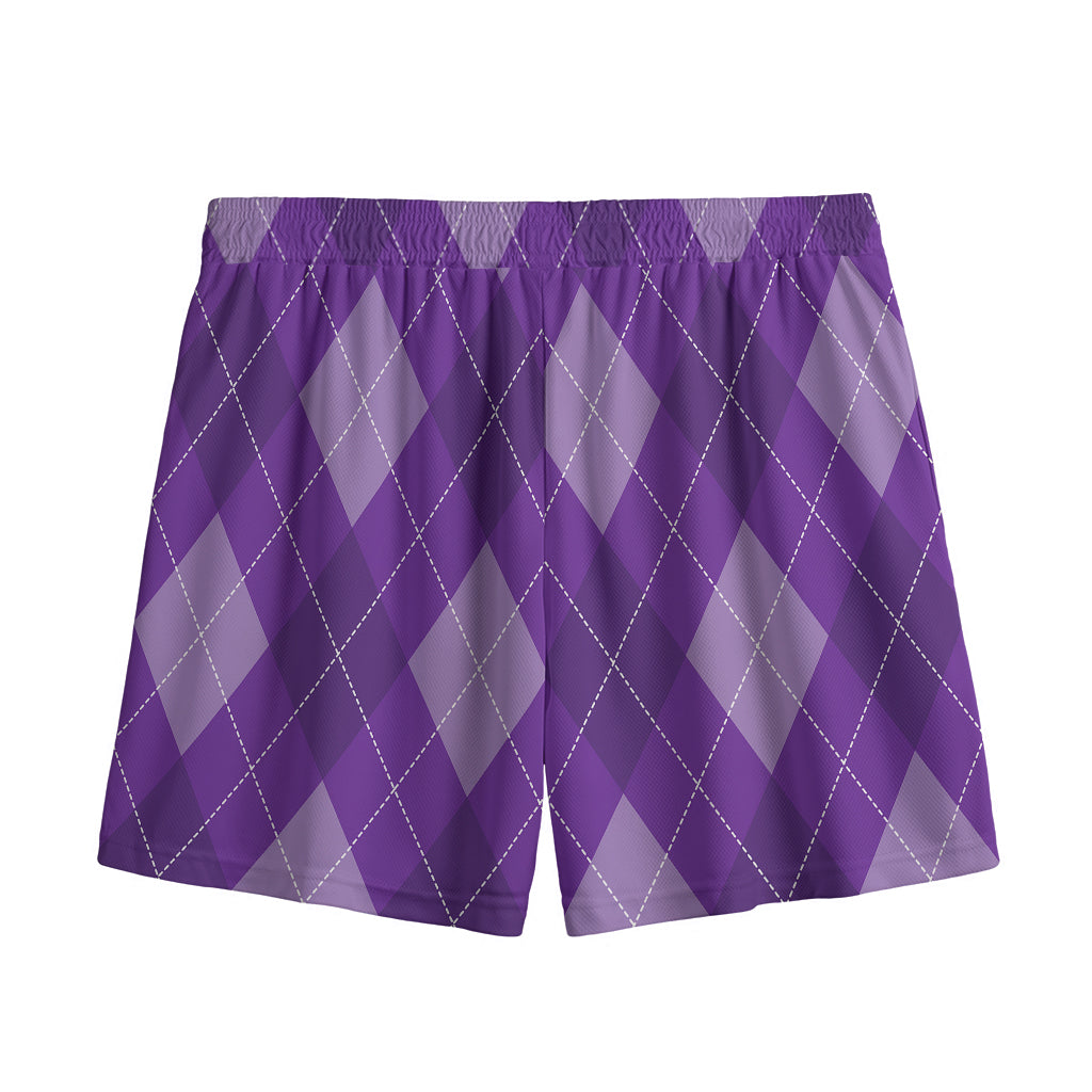 Purple Argyle Pattern Print Mesh Shorts