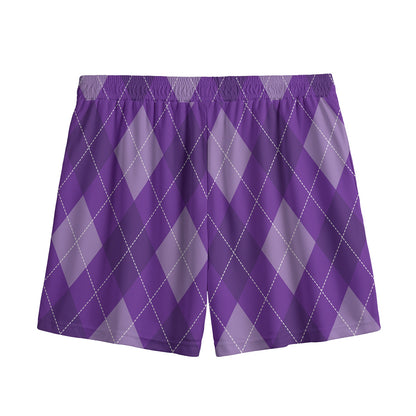 Purple Argyle Pattern Print Mesh Shorts