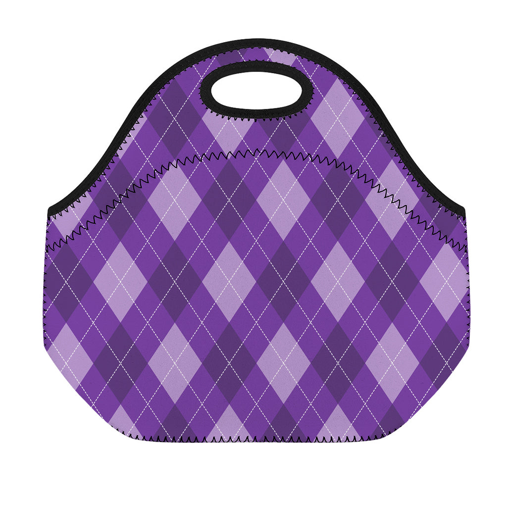 Purple Argyle Pattern Print Neoprene Lunch Bag