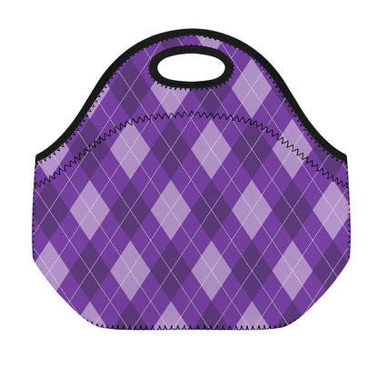 Purple Argyle Pattern Print Neoprene Lunch Bag
