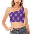 Purple Argyle Pattern Print One Shoulder Crop Top