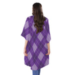 Purple Argyle Pattern Print Open Front Beach Cover Up