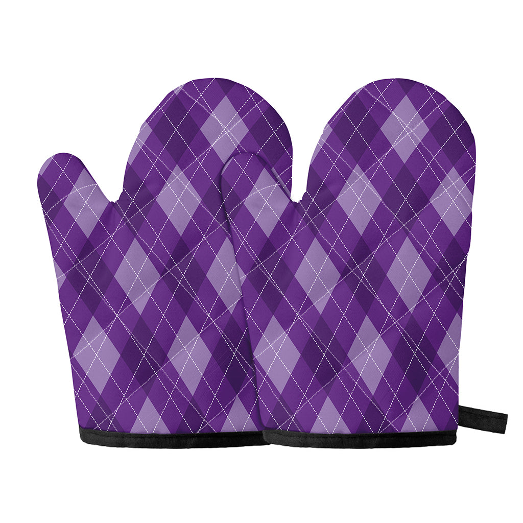 Purple Argyle Pattern Print Oven Mitts