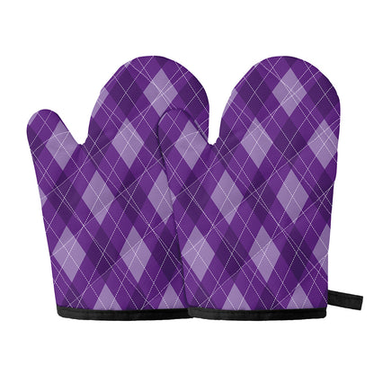 Purple Argyle Pattern Print Oven Mitts
