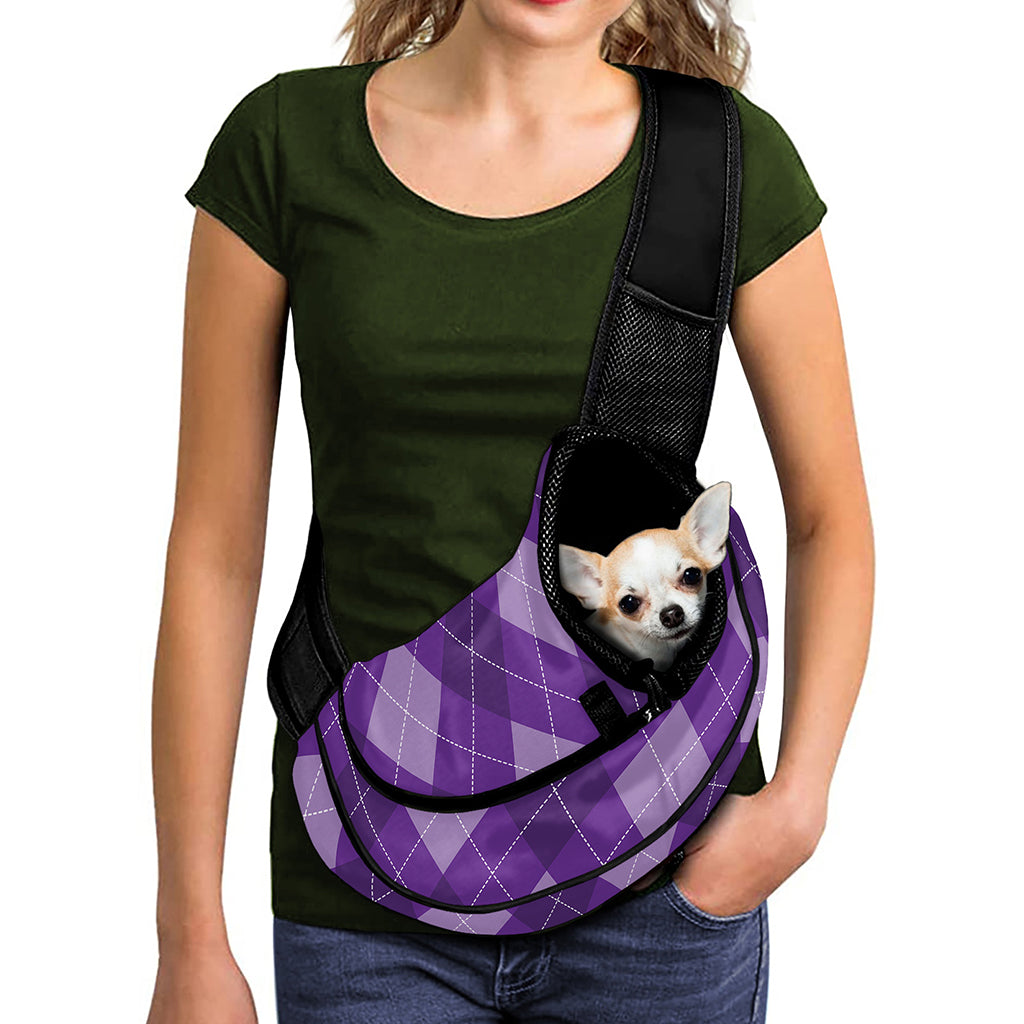 Purple Argyle Pattern Print Pet Sling Carrier