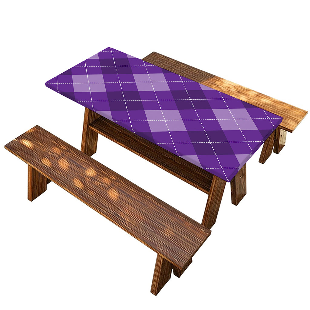 Purple Argyle Pattern Print Picnic Table Cover
