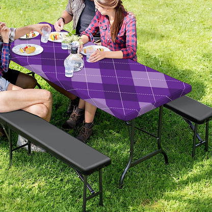 Purple Argyle Pattern Print Picnic Table Cover
