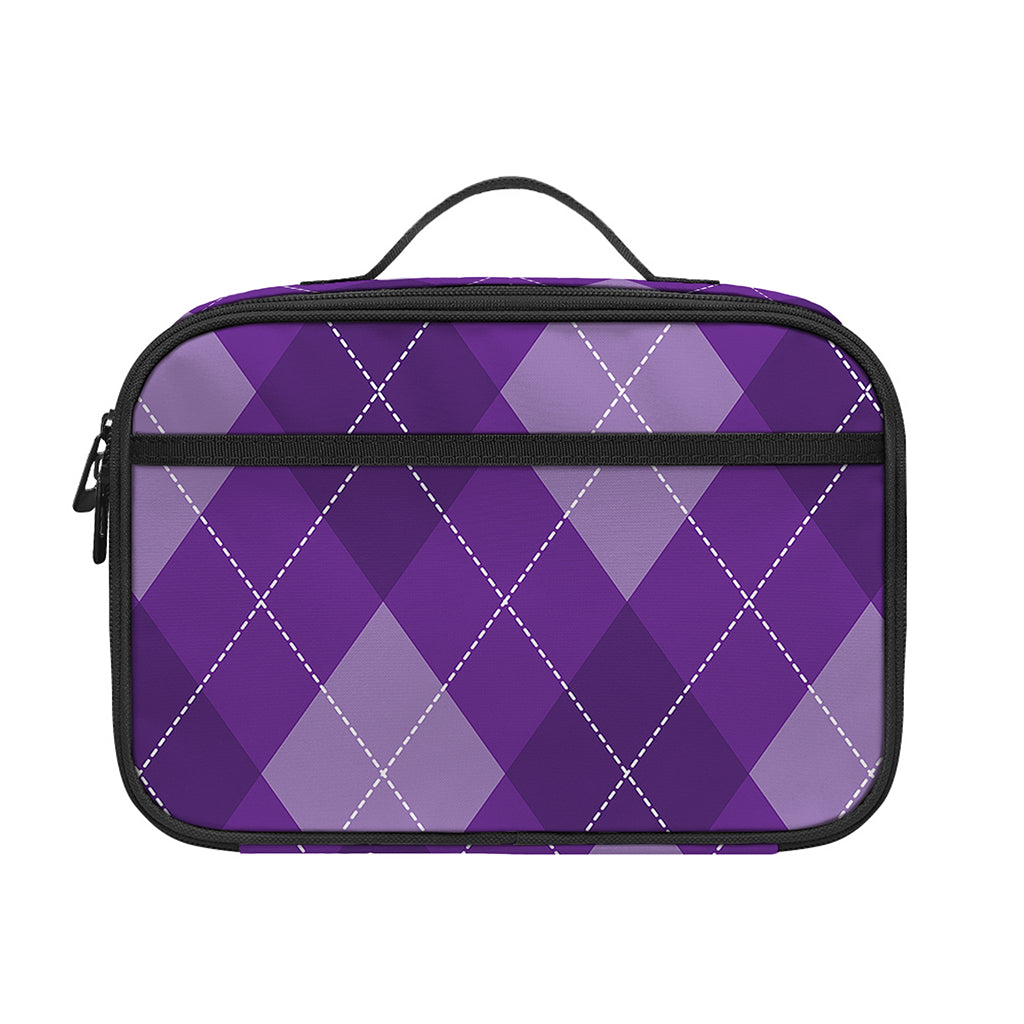 Purple Argyle Pattern Print Portable Lunch Bag
