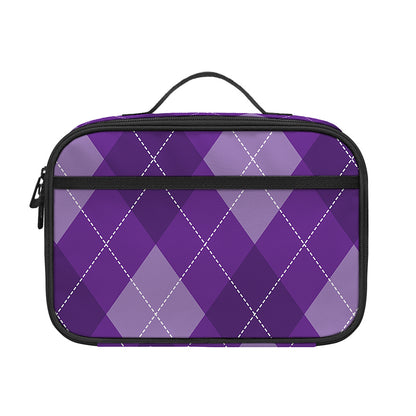 Purple Argyle Pattern Print Portable Lunch Bag