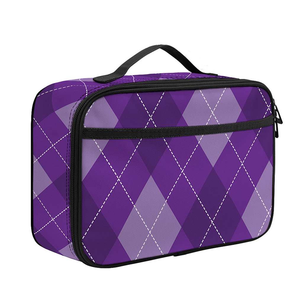 Purple Argyle Pattern Print Portable Lunch Bag