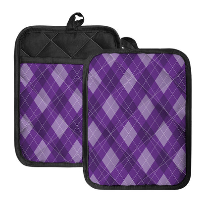 Purple Argyle Pattern Print Pot Holders With Pocket