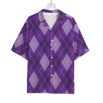Purple Argyle Pattern Print Rayon Hawaiian Shirt