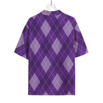 Purple Argyle Pattern Print Rayon Hawaiian Shirt