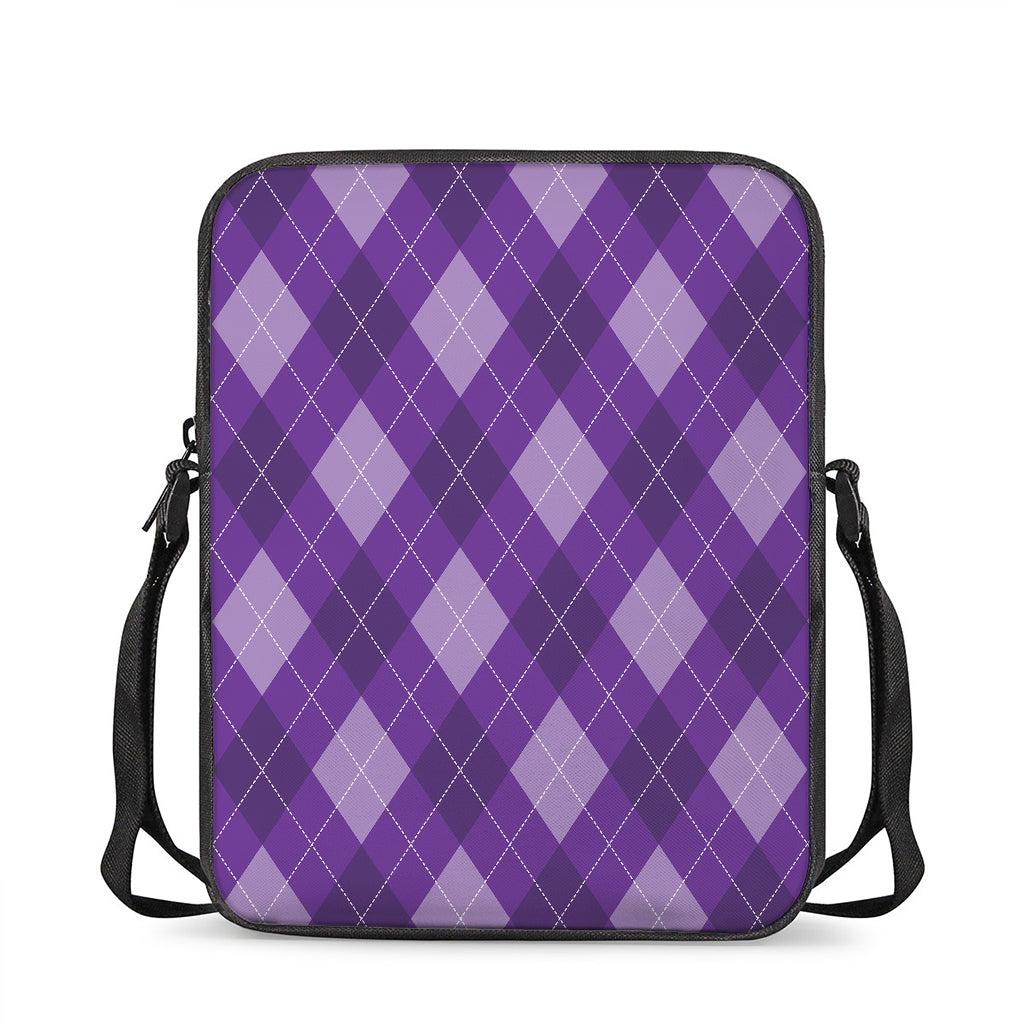 Purple Argyle Pattern Print Rectangular Crossbody Bag