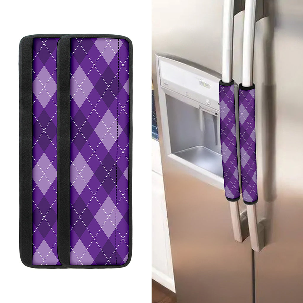 Purple Argyle Pattern Print Refrigerator Handle Covers