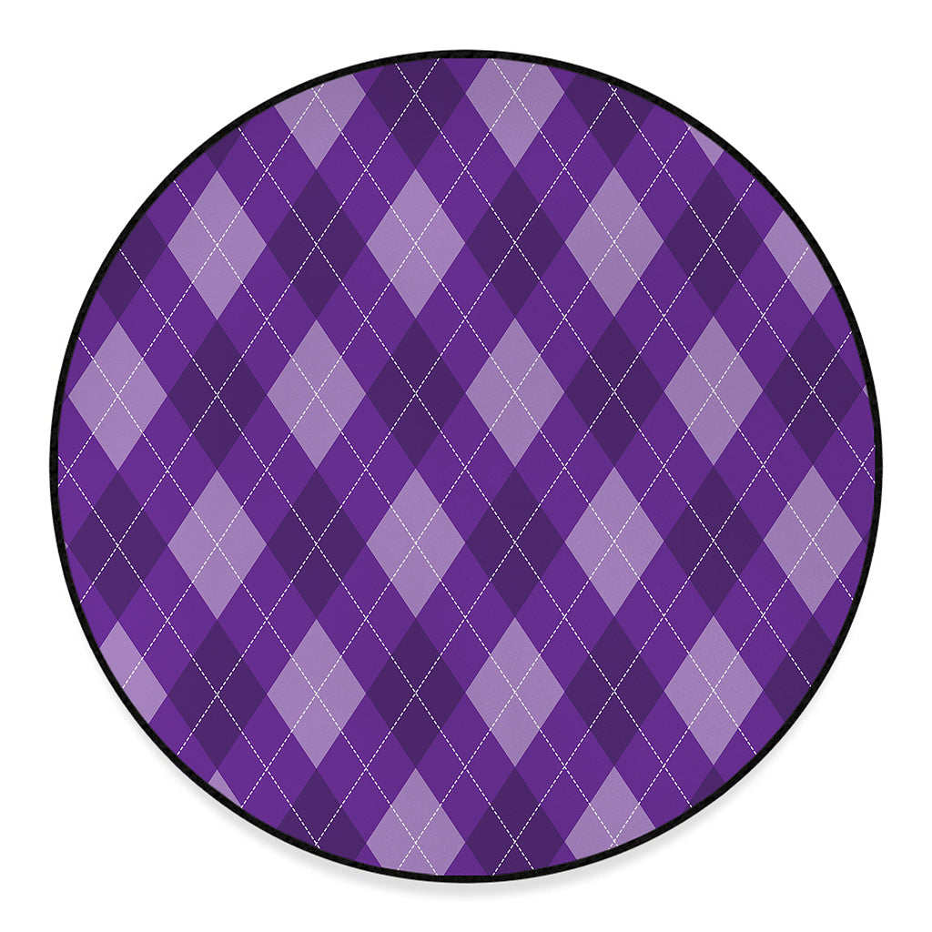 Purple Argyle Pattern Print Round Floor Mat
