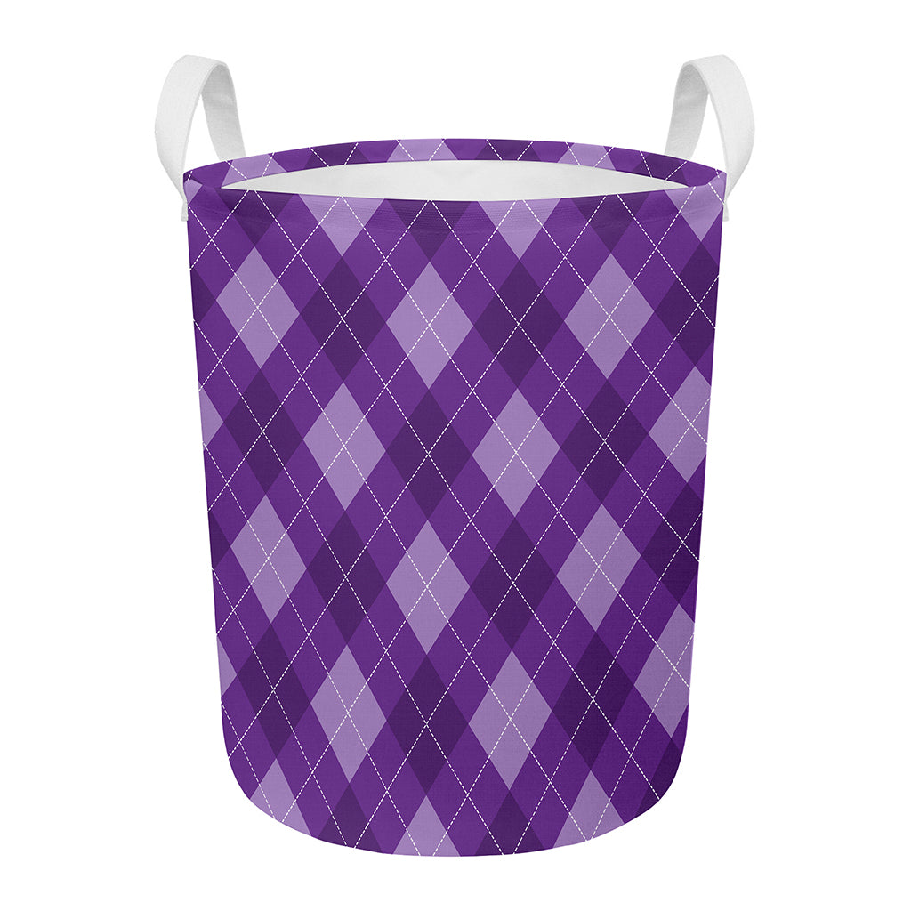 Purple Argyle Pattern Print Round Laundry Basket