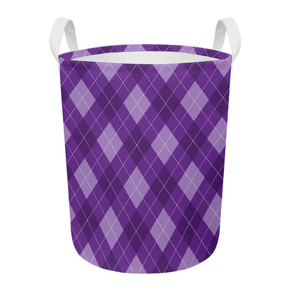 Purple Argyle Pattern Print Round Laundry Basket