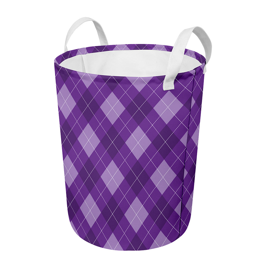 Purple Argyle Pattern Print Round Laundry Basket