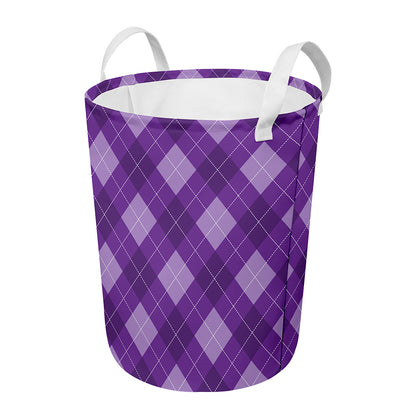 Purple Argyle Pattern Print Round Laundry Basket