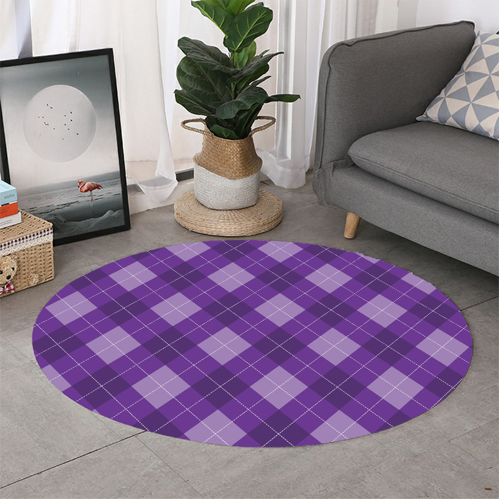 Purple Argyle Pattern Print Round Rug