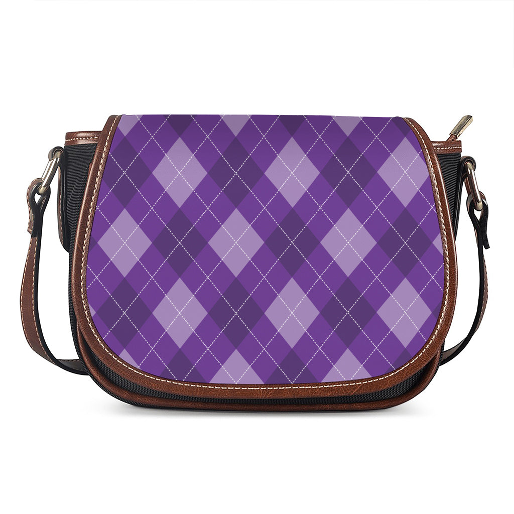 Purple Argyle Pattern Print Saddle Bag