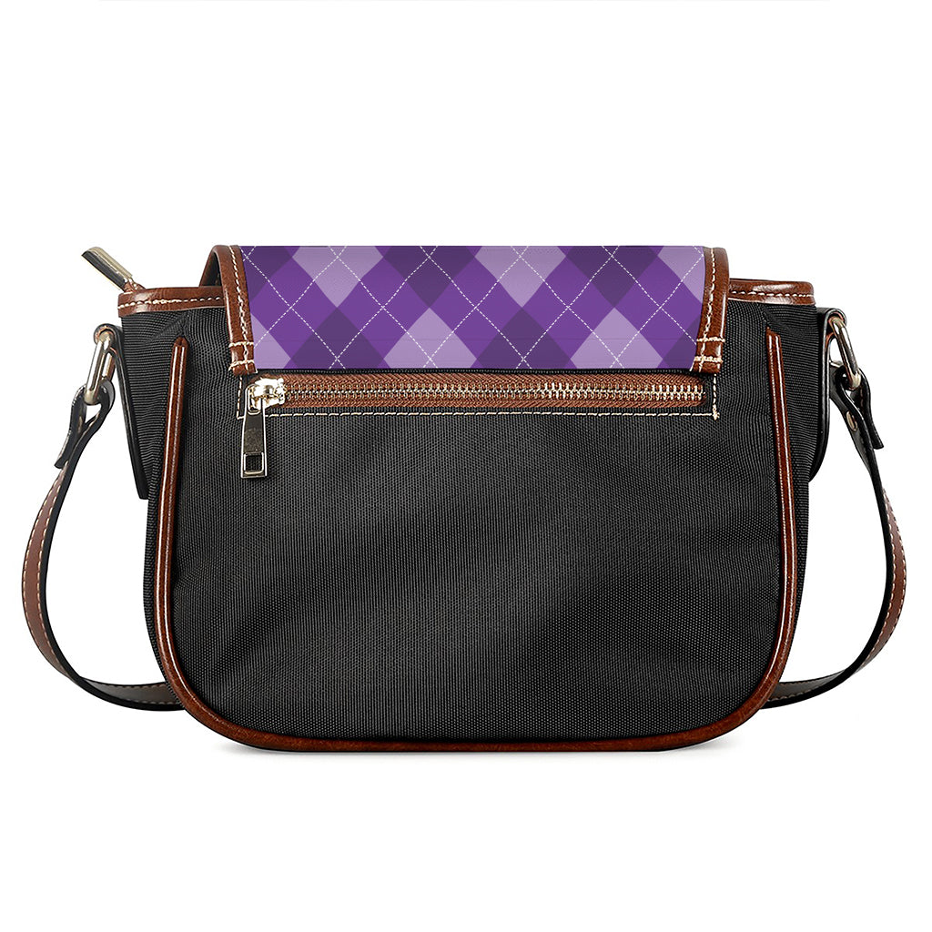 Purple Argyle Pattern Print Saddle Bag