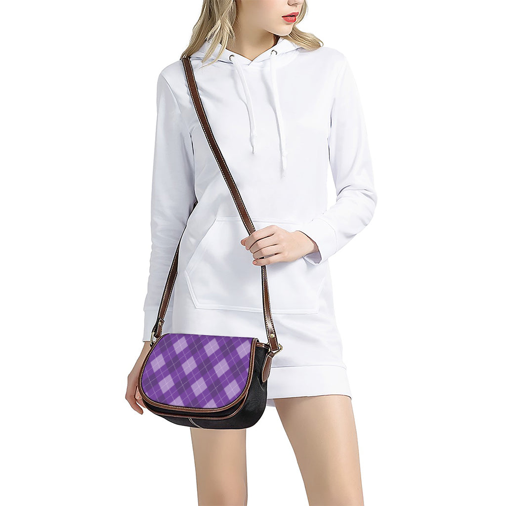 Purple Argyle Pattern Print Saddle Bag