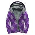Purple Argyle Pattern Print Sherpa Lined Zip Up Hoodie