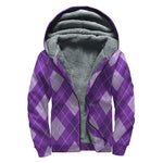 Purple Argyle Pattern Print Sherpa Lined Zip Up Hoodie
