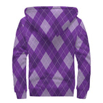 Purple Argyle Pattern Print Sherpa Lined Zip Up Hoodie