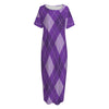 Purple Argyle Pattern Print Short Sleeve Long Nightdress