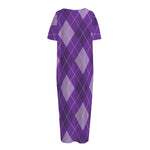 Purple Argyle Pattern Print Short Sleeve Long Nightdress