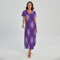 Purple Argyle Pattern Print Short Sleeve Maxi Dress