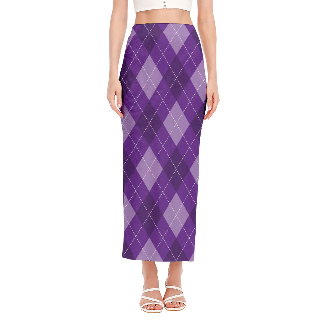 Purple Argyle Pattern Print Side Slit Maxi Skirt
