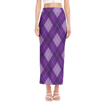 Purple Argyle Pattern Print Side Slit Maxi Skirt