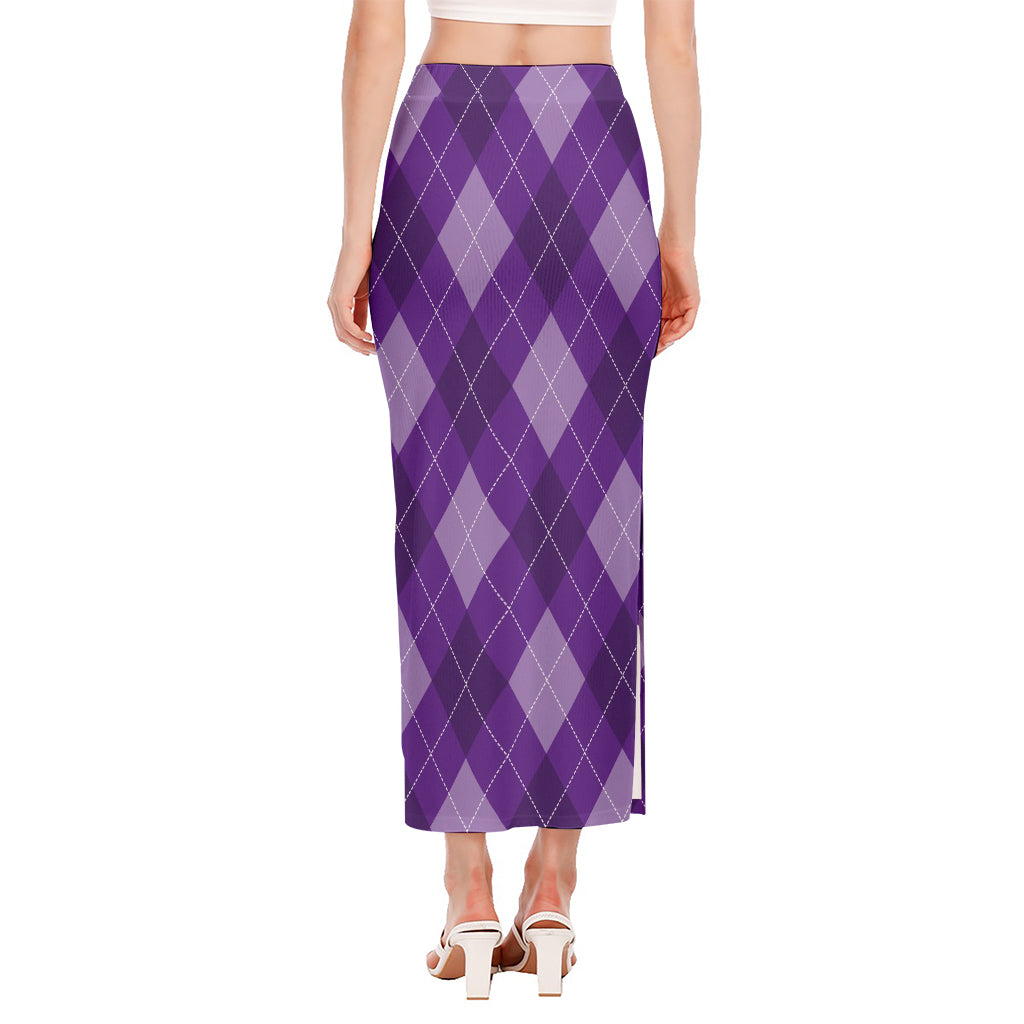 Purple Argyle Pattern Print Side Slit Maxi Skirt