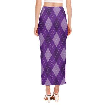 Purple Argyle Pattern Print Side Slit Maxi Skirt