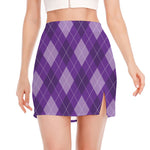 Purple Argyle Pattern Print Side Slit Mini Skirt