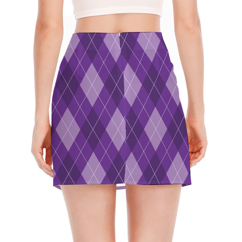 Purple Argyle Pattern Print Side Slit Mini Skirt