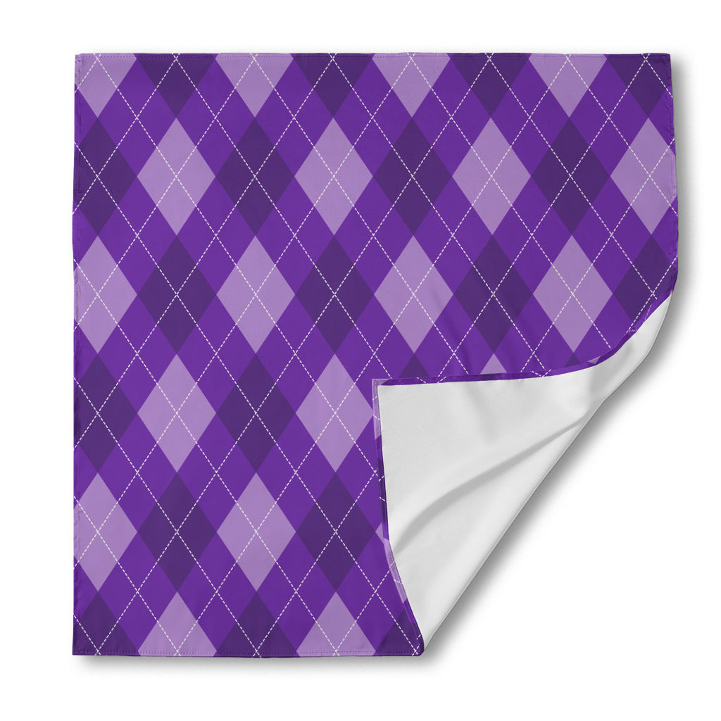 Purple Argyle Pattern Print Silk Bandana
