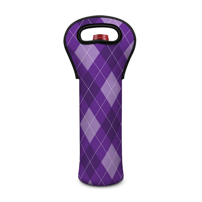 Purple Argyle Pattern Print Single Neoprene Wine Tote